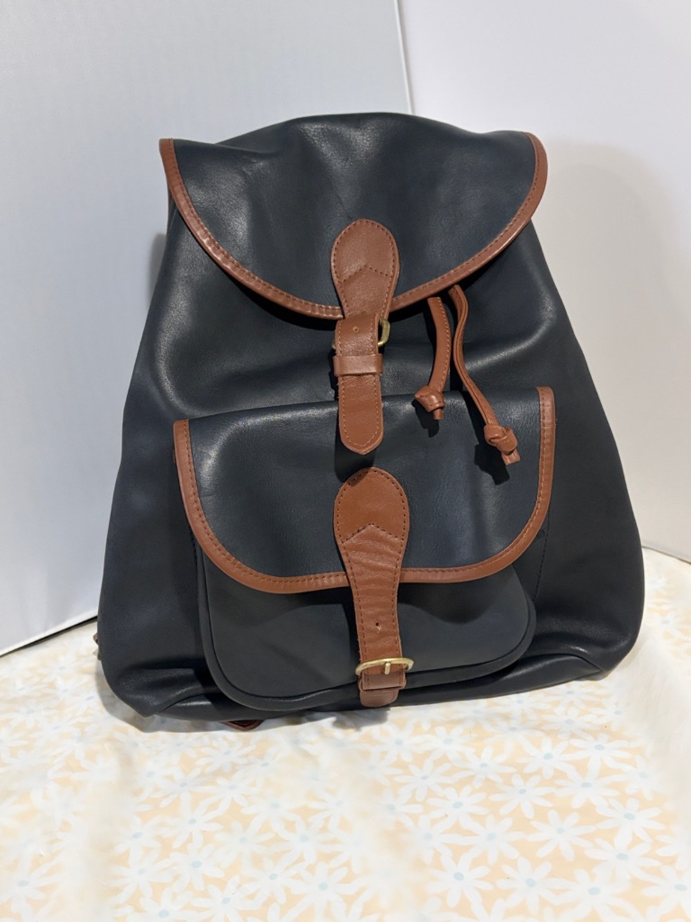 Men's Black and Brown Leather‎ Backpack